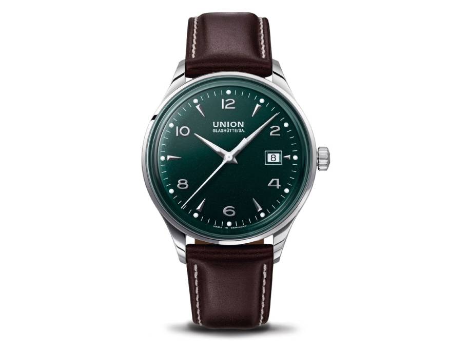 Noramis  Datum Herrenuhr grün Lederband dunkelbraun