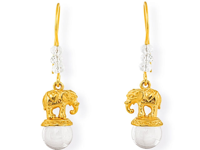Ganesha Elefant Ohrhänger Silber gelbgold mit Bergkistall