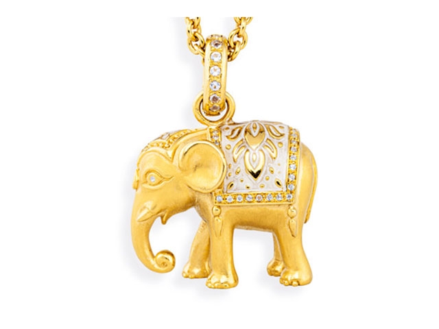 Ganesha Elefant Anhänger groß Silber gelbgold mit Bergkristall