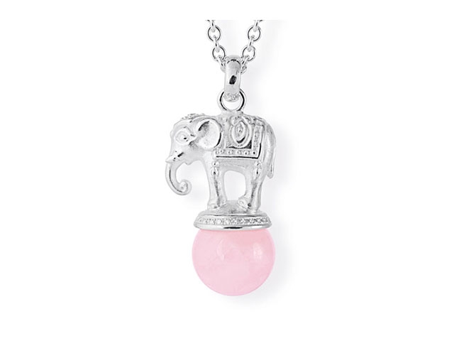 Ganesha Elefant Anhänger mittel Silber mit Rosenquarz