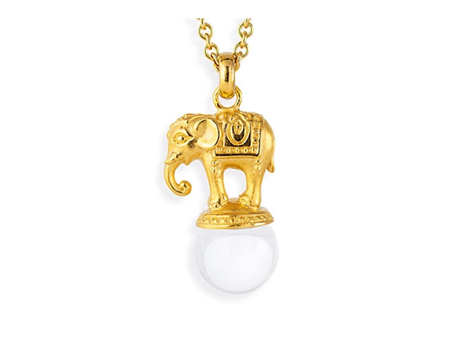 Ganesha Elefant Anhänger mittel Silber gelbgold mit Bergkristall