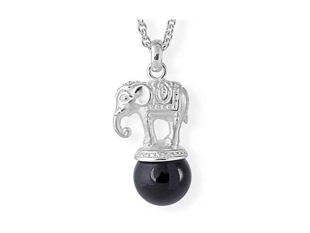Ganesha Elefant Anhänger mittel Silber mit Onyx
