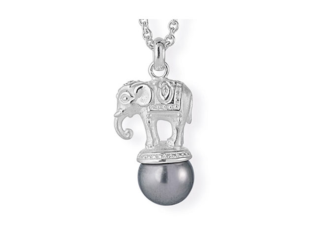 Ganesha Elefant Anhänger mittel Silber mit Thahitiperle