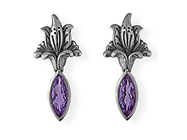 La Belle Epoque Ohrstecker Silber vintage Blütenmuster mit Amethyst