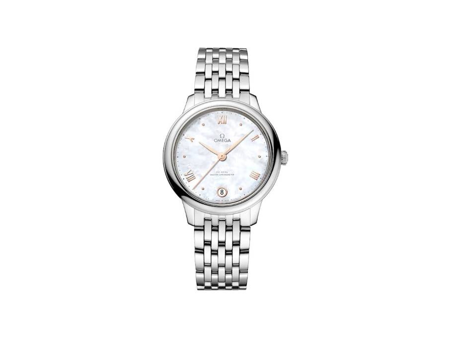 De Ville Prestige Automatik Edelstahl 34mm Perlmutt-Zifferblatt Metallband