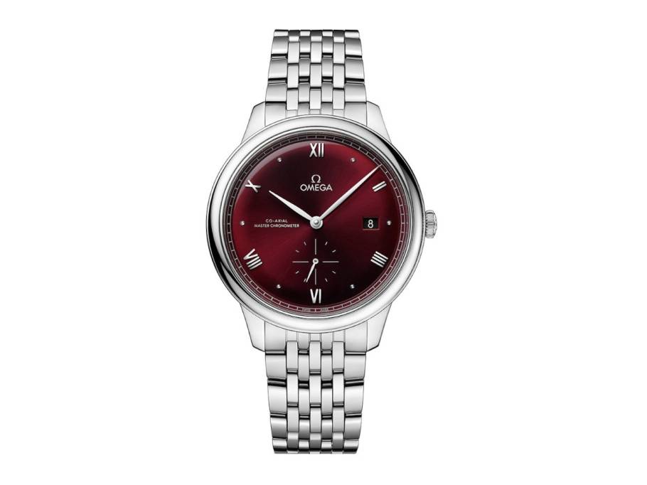 De Ville Prestige Automatik Edelstahl 41mm rotes Zifferblatt Metallband