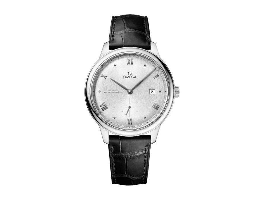 De Ville Prestige Automatik Edelstahl 41mm silbernes Zifferblatt schwarzes Lederband