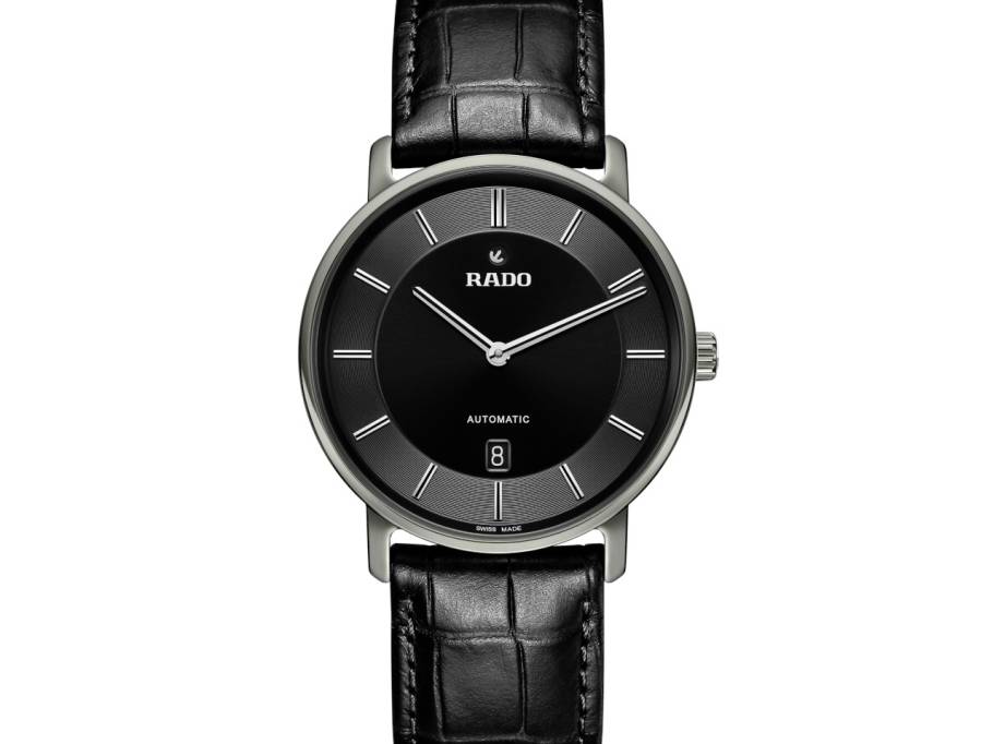  DiaMaster Thinline Automatik platinfarbenes Ceramos 40,7mm schwarzes Zifferblatt schwarzes Lederband