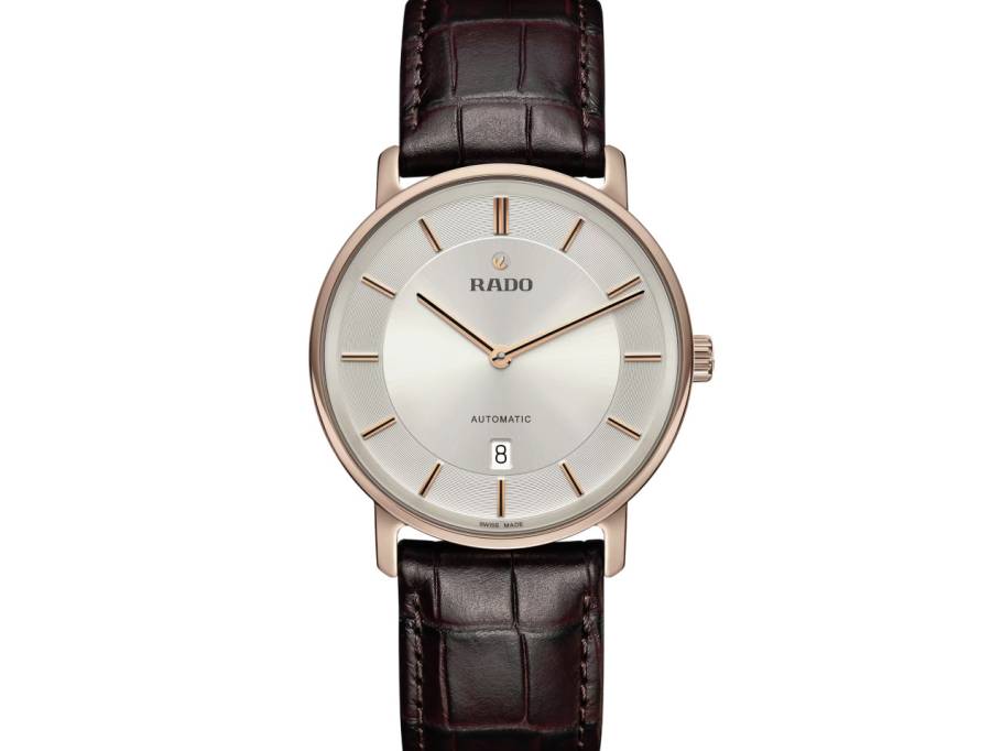  DiaMaster Thinline Automatik roségoldfarbenes Ceramos silberfarbenes Zifferblatt braunes Lederband