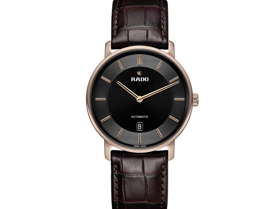  DiaMaster Thinline Automatik roségoldfarbenes Ceramos schwarzes Zifferblatt braunes Lederband