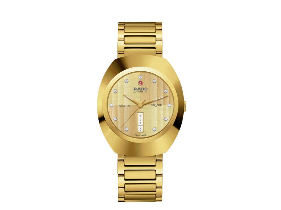  DiaStar Original Automatik Edelstahl beschichtet 38mm gelbgoldfarbenes Zifferblatt mit Brillanten Metallband beschichtet