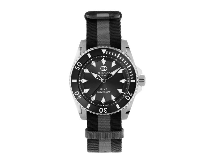 Dive Automatik Edelstahl 40mm schwarzes Zifferblatt schwarzes Textilband YA136365