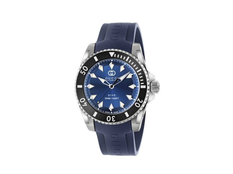 Dive Automatik Edelstahl 40mm blaues Zifferblatt blaues Kautschukband YA136359