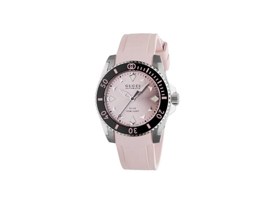 Dive Automatik Edelstahl 36mm rosa Zifferblatt rosa Kautschukband YA136408