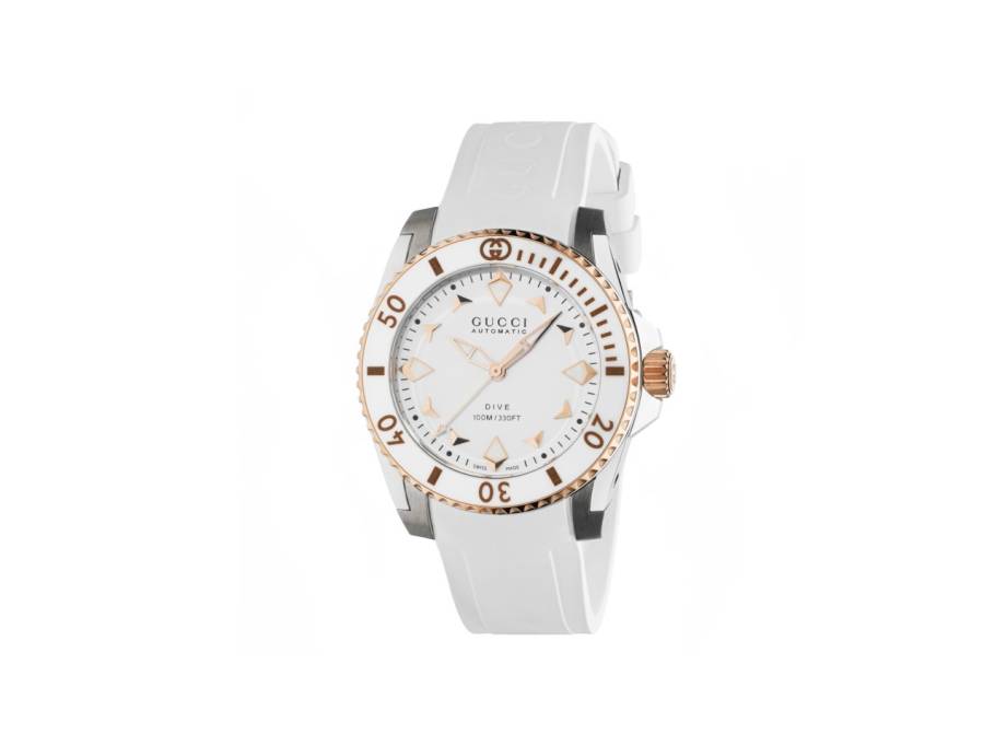 Dive Automatik Edelstahl 36mm weißes Zifferblatt weißes Kautschukband YA136407