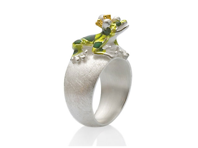 Giftpfeilfrosch Damenring grün mit Perle