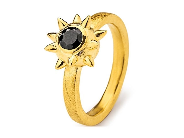 Sternenglanz und Schattentanz Ring  Wurfsternring klein Onyx gelbgoldplattiert