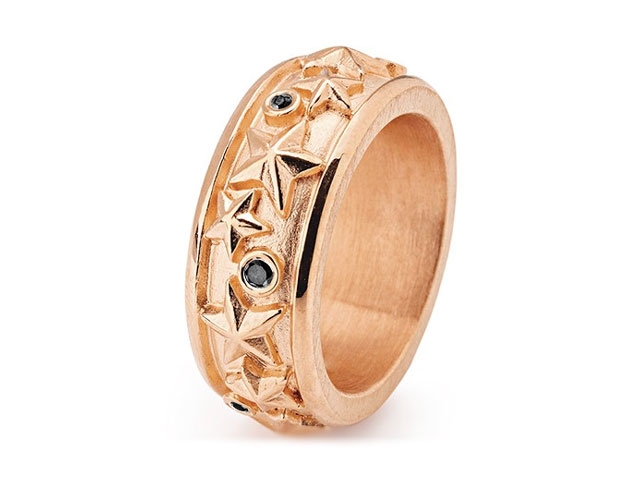 Sternenglanz und Schattentanz Ring Sternenring  klein Onyx rotgoldplattiert