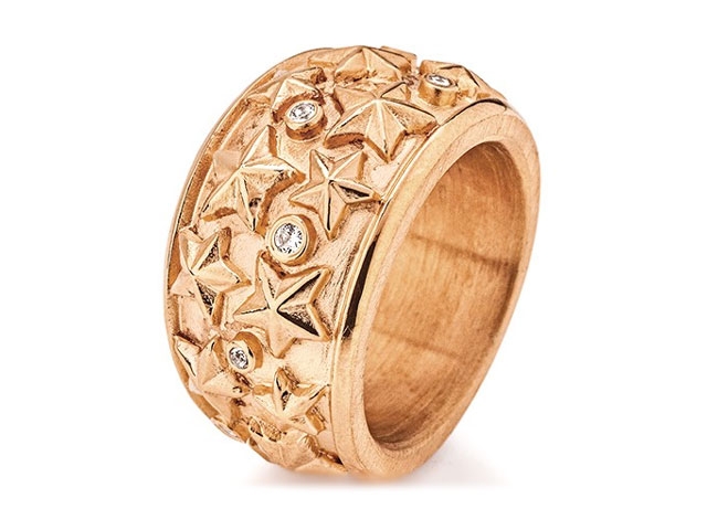 Sternenglanz und Schattentanz Ring Sternenring groß Bergkristall rotgoldplattiert