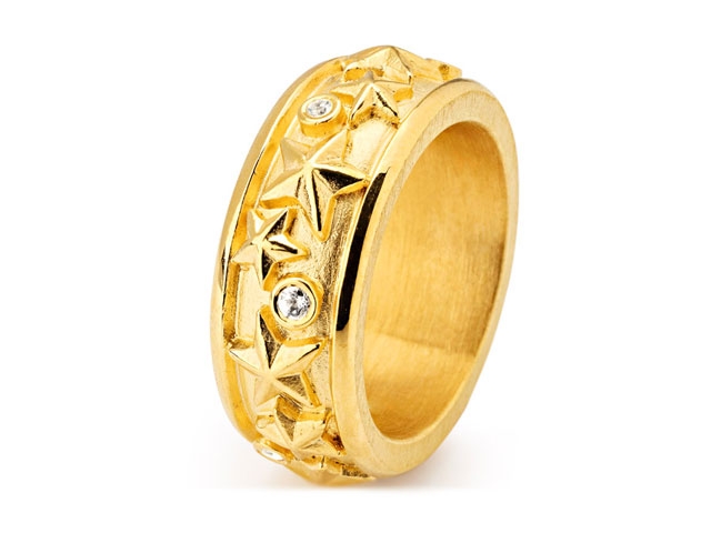 Sternenglanz und Schattentanz Ring Sternenring  klein Bergkristall gelbgoldplattiert