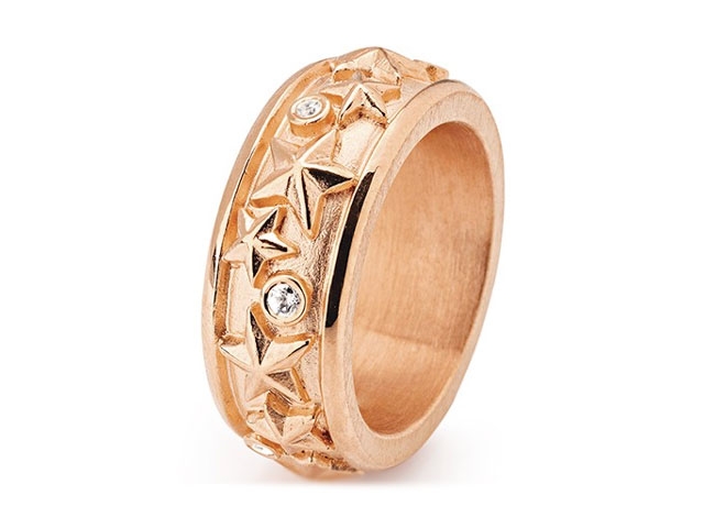 Sternenglanz und Schattentanz Ring Sternenring  klein Bergkristall rotgoldplattiert