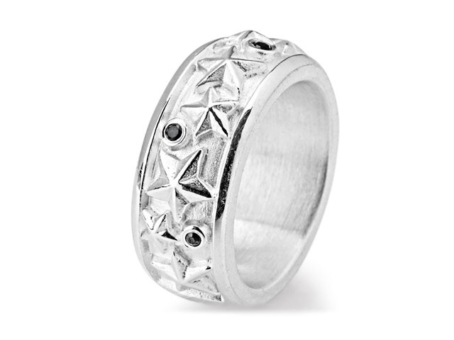 Sternenglanz und Schattentanz Ring Sternenring  klein Onyx Silber