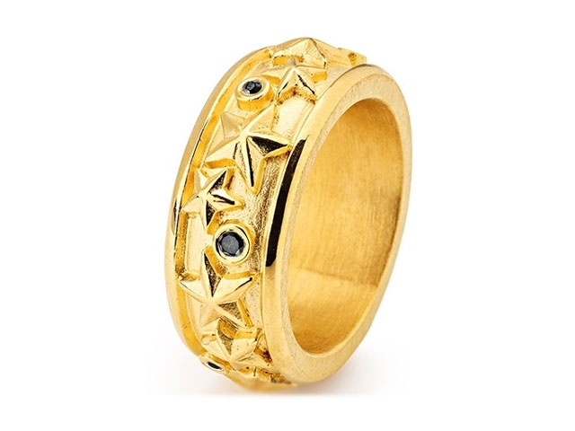 Sternenglanz und Schattentanz Ring Sternenring  klein Onyx gelbgoldplattiert