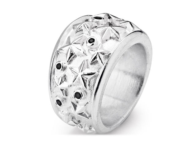 Sternenglanz und Schattentanz Ring Sternenring groß Onyx Silber