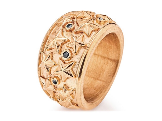 Sternenglanz und Schattentanz Ring Sternenring groß Onyx rotgoldplattiert