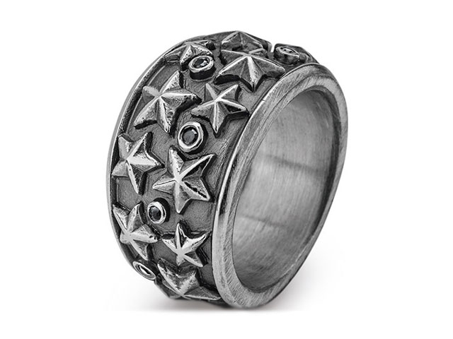 Sternenglanz und Schattentanz Ring Sternenring groß Onyx Silber Vintage