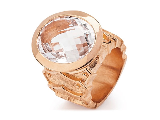Sternenglanz und Schattentanz Ring Rüstungsring groß Bergkristall rotgoldplattiert
