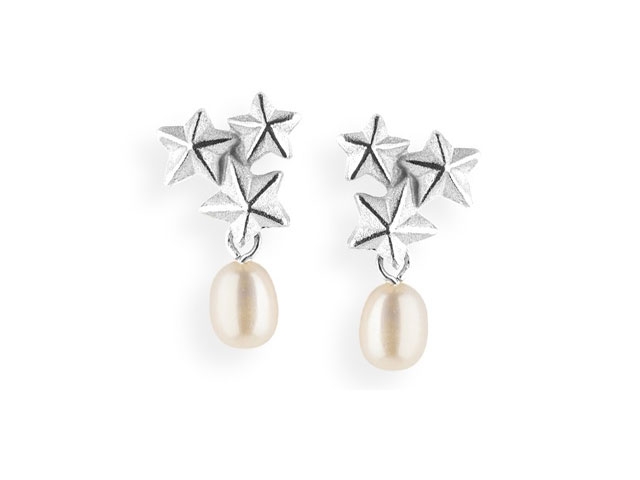 Sternenglanz und Schattentanz Ohrstecker Sternenohrstecker  Pampel Süßwasserperle klein Silber