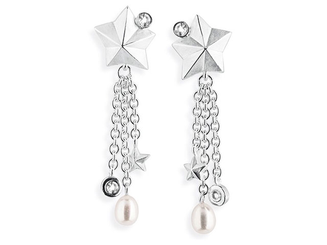 Sternenglanz und Schattentanz Ohrstecker Sternenkettenclipohrstecker Bergkristall Silber