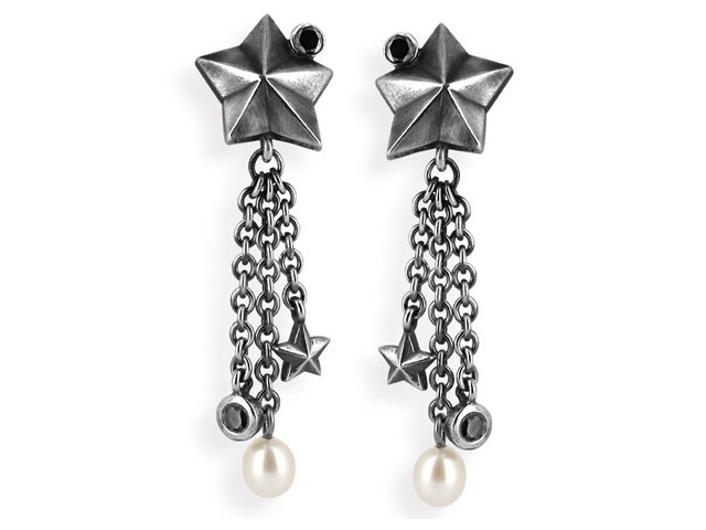 Sternenglanz und Schattentanz Ohrstecker Sternenkettenclipohrstecker Onyx Silber Vintage