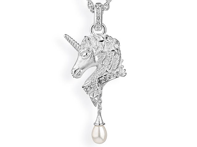 Sternenglanz und Schattentanz Anhänger Einhorn Bright groß Bergkristall Süßwasserperle Silber