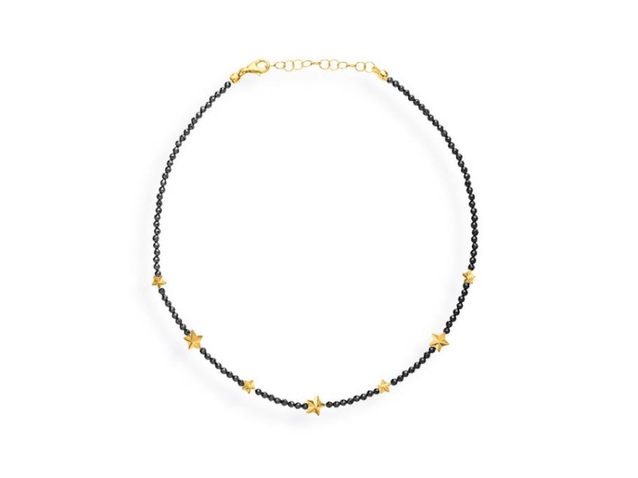 Sternenglanz und Schattentanz Collier Sterne und Kalotten Onyx gelbgoldplattiert