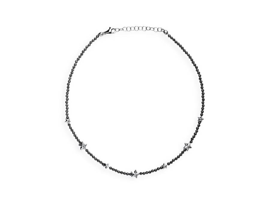 Sternenglanz und Schattentanz Collier Sterne und Kalotten Onyx Silber Vintage