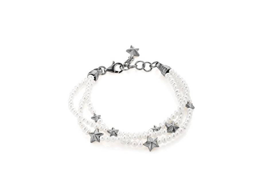 Sternenglanz und Schattentanz Armband Sterne Süßwasserbutton Silber Vintage