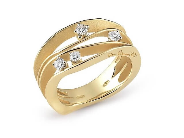 Dunes Ring Yellow Sunrise Gold 4reihig mit Brillanten 0,270ct
