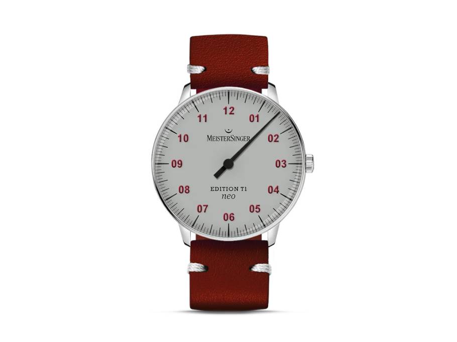 Neo Edition T1 Automatik Edelstahl graues Zifferblatt rotes Lederband