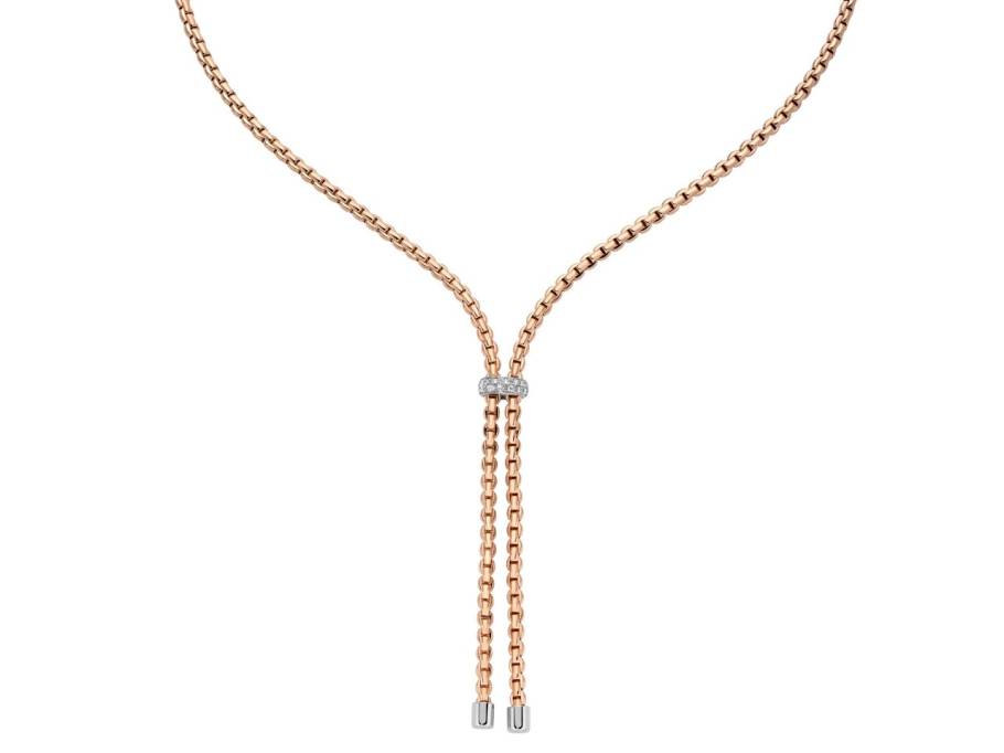  Eka Y-Collier Roségold 43cm 1 Weißgold-Ronde mit Brillanten 0,100ct verstellbar
