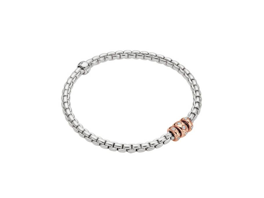 Eka Tiny Flex'It Armband Weißgold mit 3 Roségold-Ronden und Brillanten 0,18ct flexibel