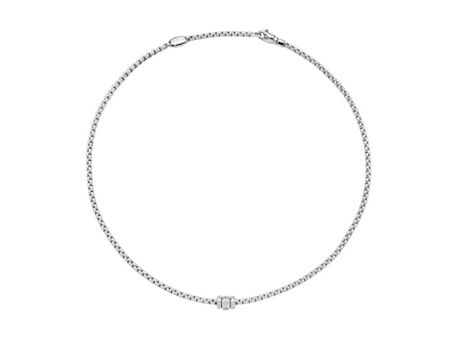 Eka Tiny Collier Weißgold 43cm mit 3 Weißgold-Ronden und Brillanten 0,18ct