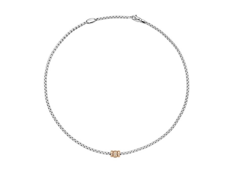 Eka Tiny Collier Weißgold 43cm mit 3 Roségold-Ronden und Brillanten 0,18ct