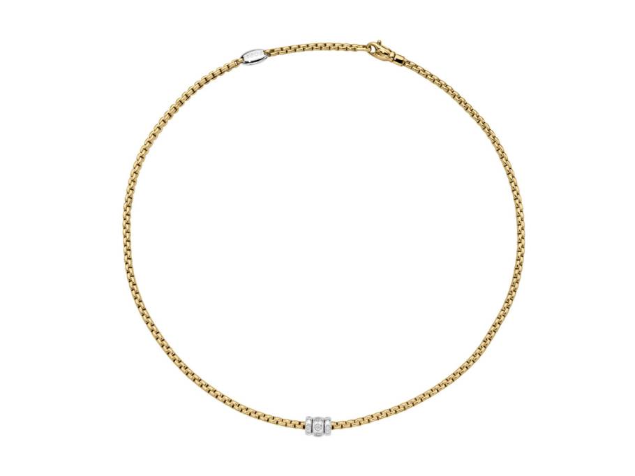 Eka Tiny Collier Gelbgold 43cm mit 3 Weißgold-Ronden und Brillanten 0,18ct