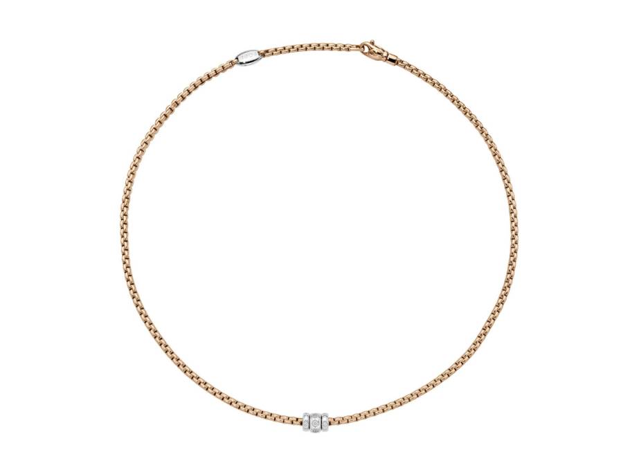 Eka Tiny Collier Roségold 43cm mit 3 Weißgold-Ronden und Brillanten 0,18ct