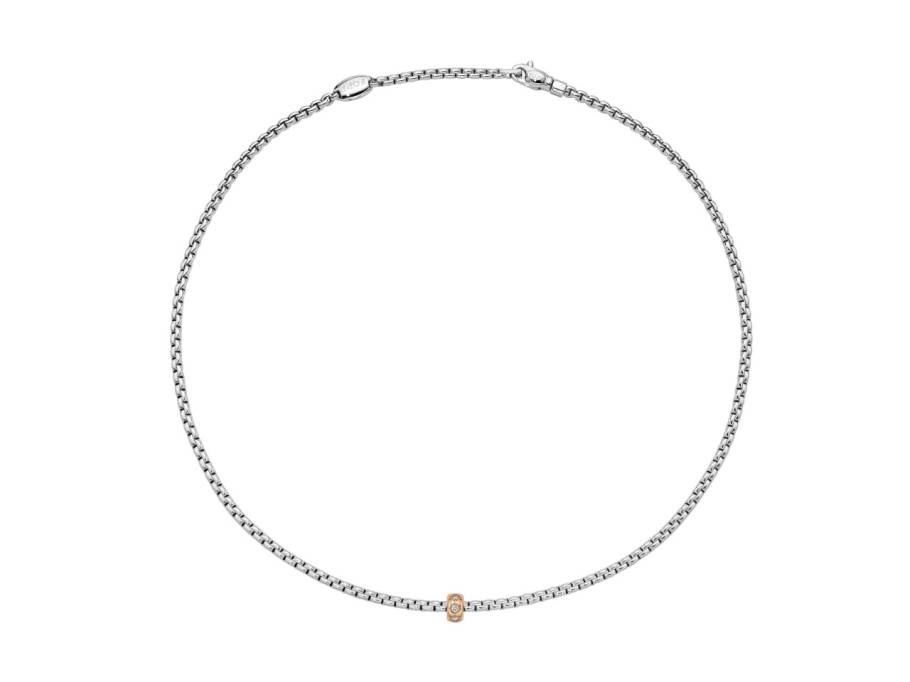 Eka Tiny Collier Weißgold 43cm mit 1 Roségold-Ronde und Brillanten 0,12ct