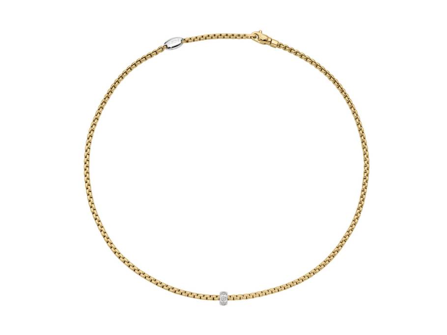 Eka Tiny Collier Gelbgold 43cm mit 1 Weißgold-Ronde und Brillanten 0,12ct