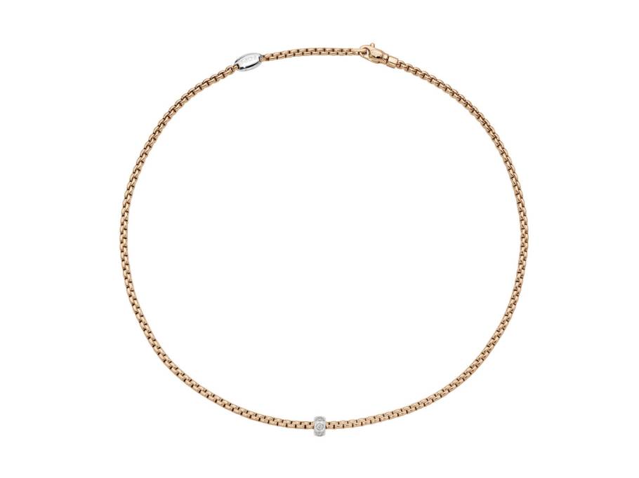 Eka Tiny Collier Roségold 43cm mit 1 Weißgold-Ronde und Brillanten 0,12ct