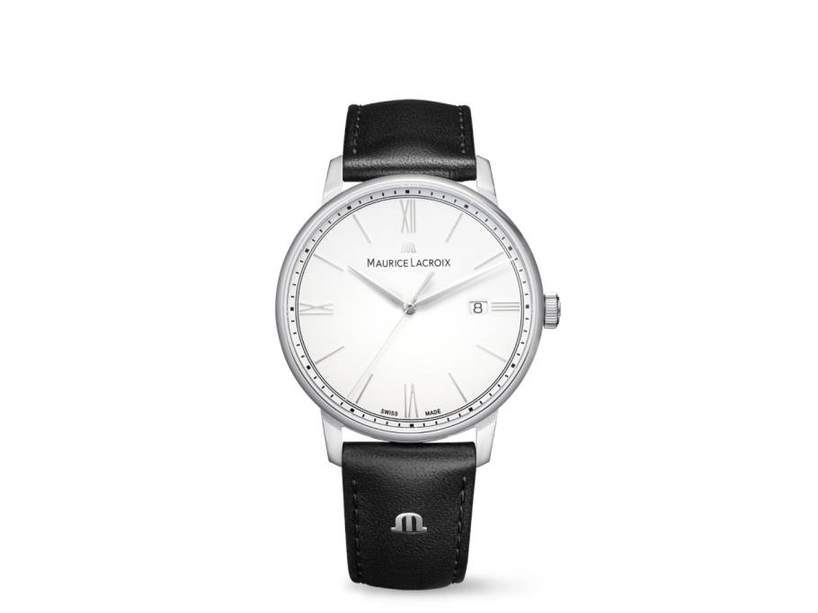  Eliros Date Edelstahl 40mm weißes Zifferblatt schwarzes Lederband